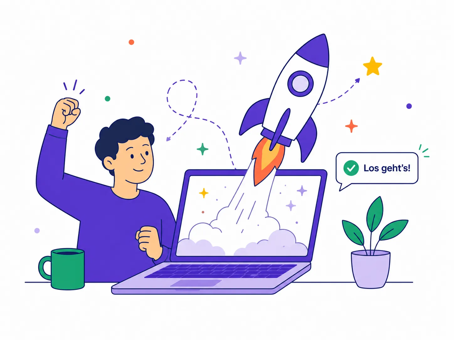 Rakete startet aus einem Laptop — Buchhaltung für Startups